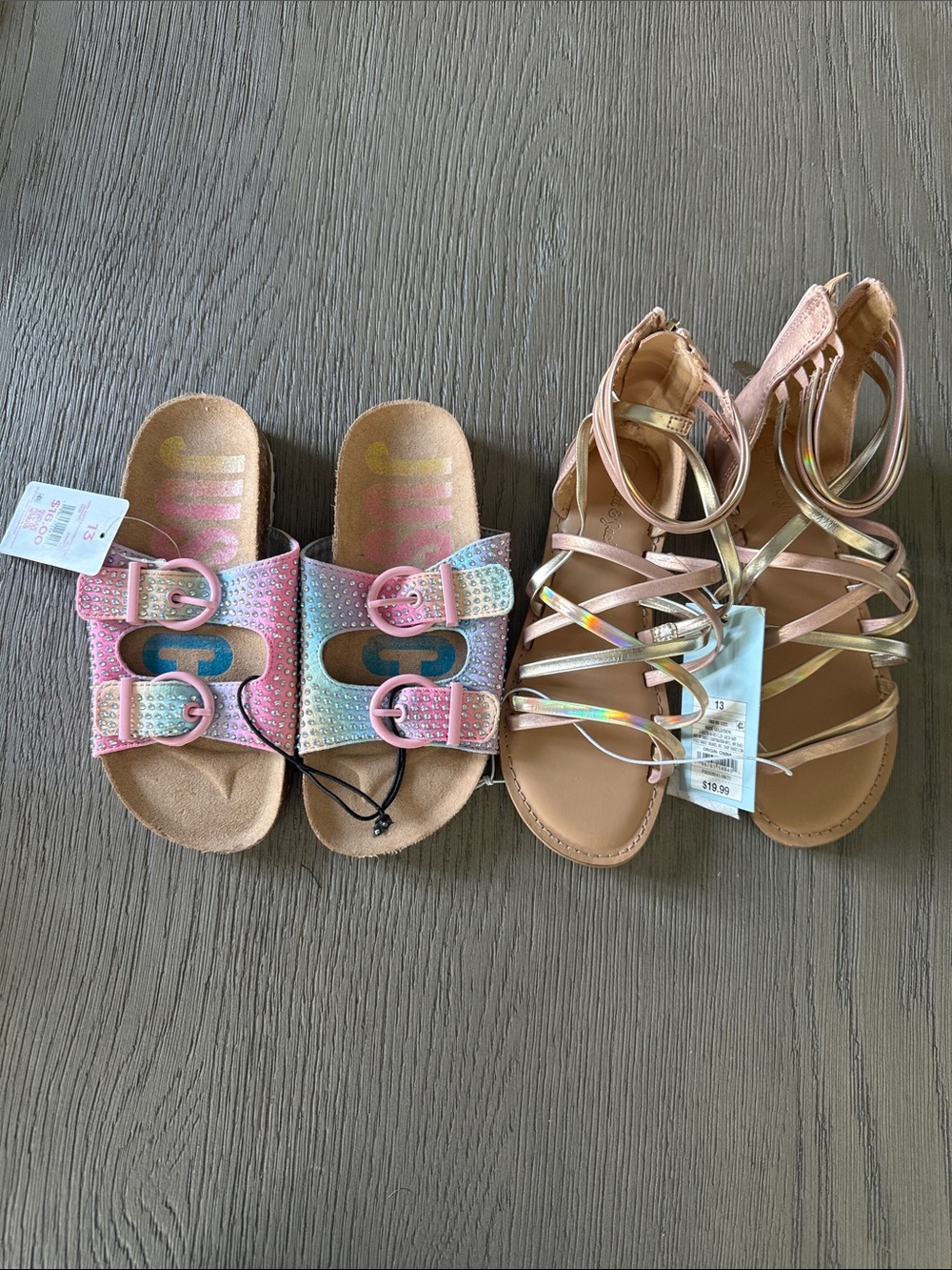 Cat & Jack Kids Iridescent Pink Multi-Color Slide and Strappy Sandal Set